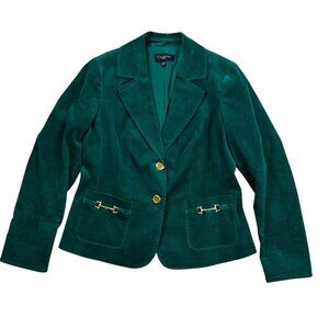 Talbots Corduroy Blazer 8P Green Preppy Horsebit Equestrian Gold Party Office
